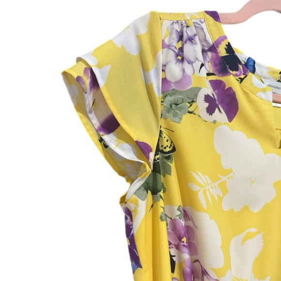 CHRISTOPHER & BANKS Dress Yellow Violet Floral Short Sleeve Knee Length Sz Small - Picture 8 of 15